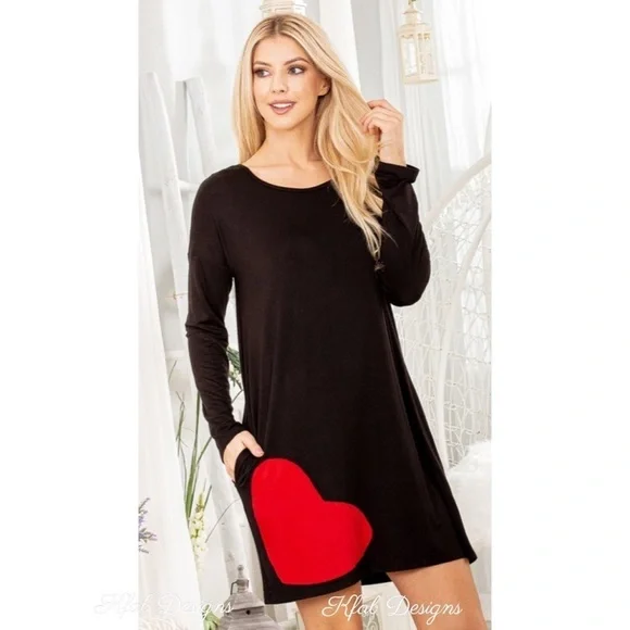 LAST 2! Very Soft Heart Patch Black Pocket Dress! - Picture 10 of 12